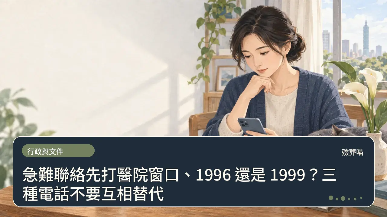 急難聯絡先打醫院窗口、1996 還是 1999?三種電話不要互相替代主題插畫