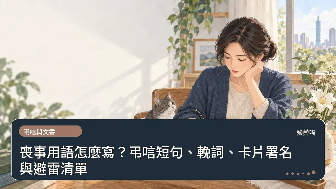 喪事用語怎麼寫?弔唁短句、輓詞、卡片署名與避雷清單主題插畫