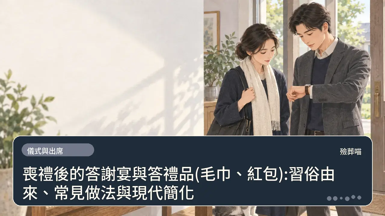喪禮後的答謝宴與答禮品(毛巾、紅包):習俗由來、常見做法與現代簡化主題插畫