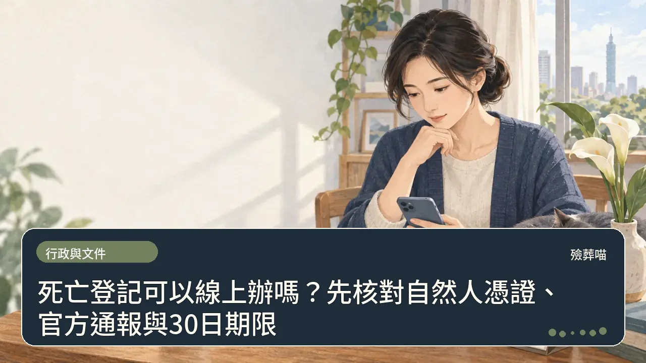 死亡登記可以線上辦嗎?先核對自然人憑證、官方通報與30日期限主題插畫