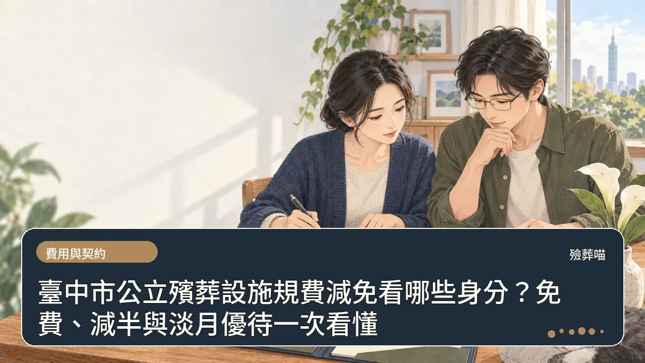 臺中市公立殯葬設施規費減免看哪些身分?免費、減半與淡月優待一次看懂主題插畫