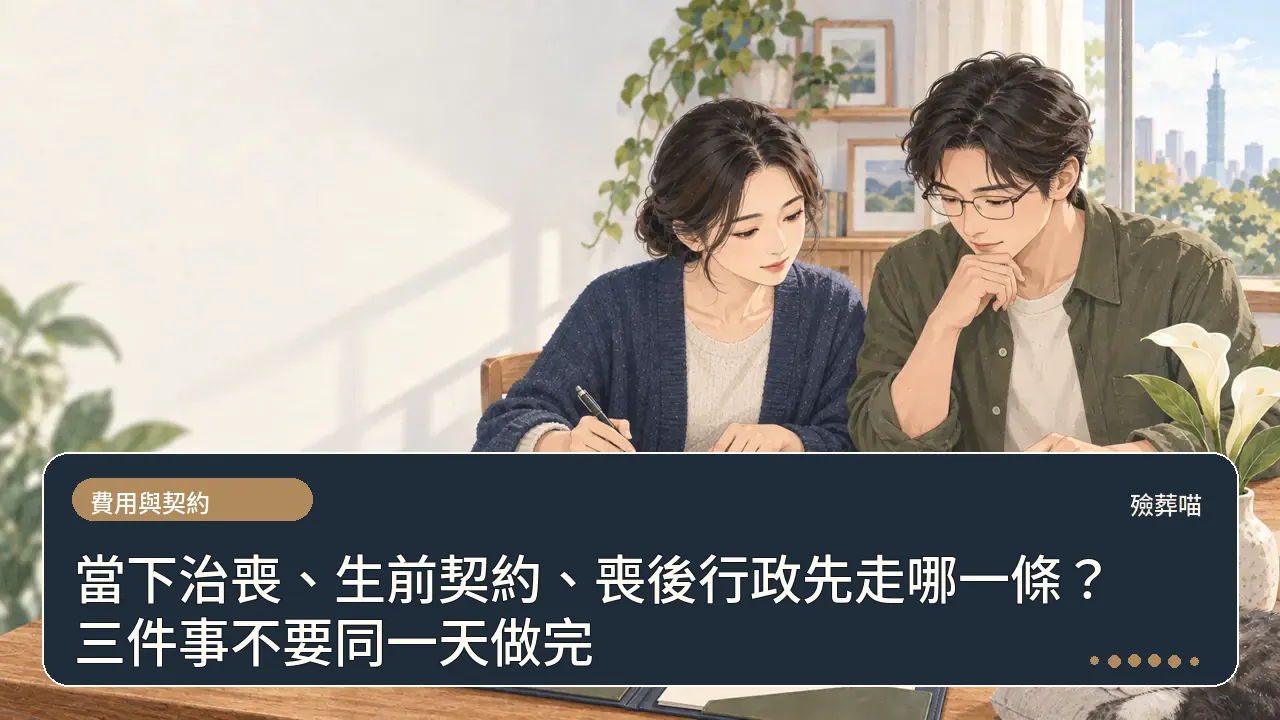 當下治喪、生前契約、喪後行政先走哪一條?三件事不要同一天做完主題插畫